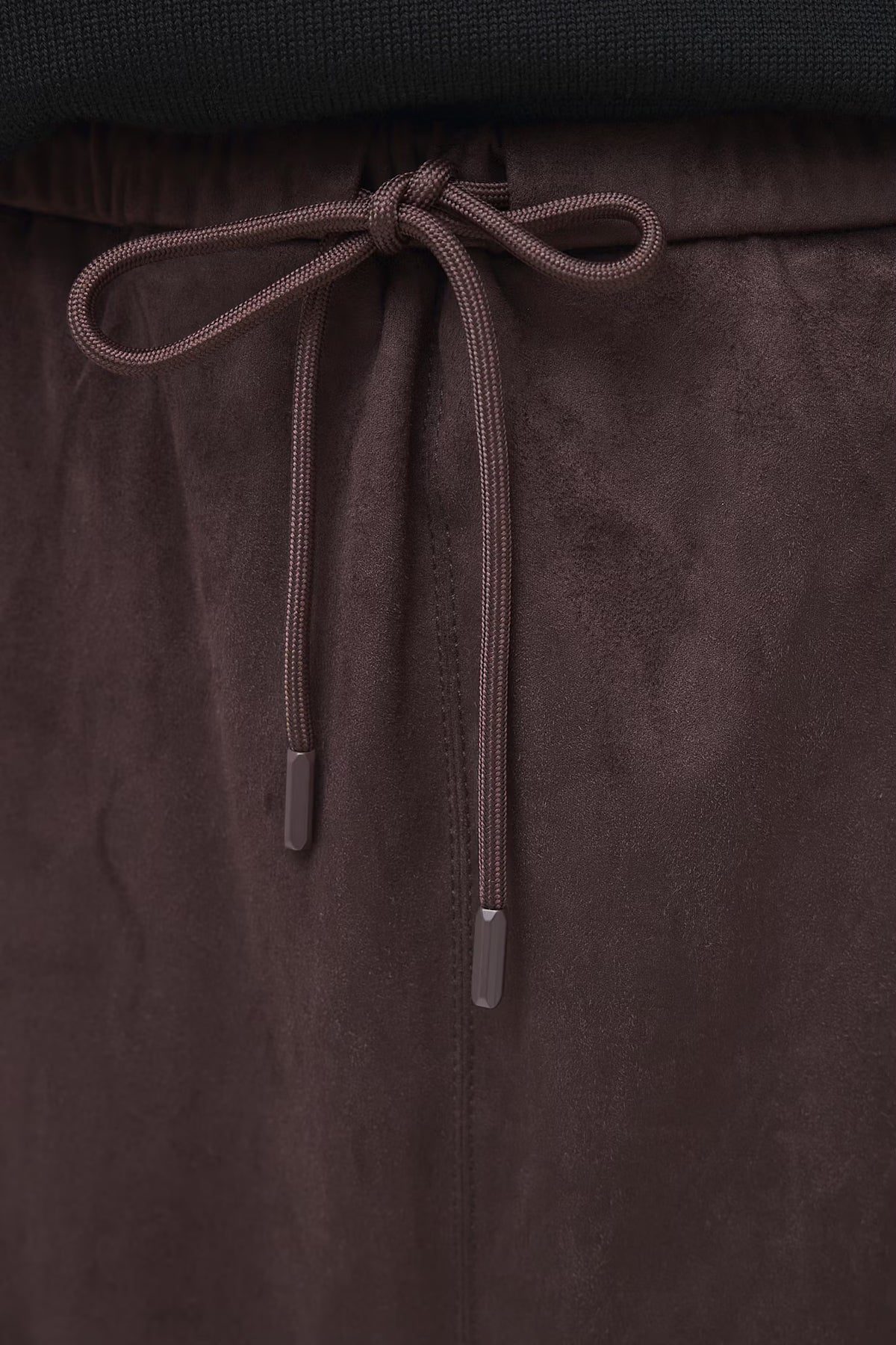 Dames lange rok met lederlook en elastische taille – Donkerbruin