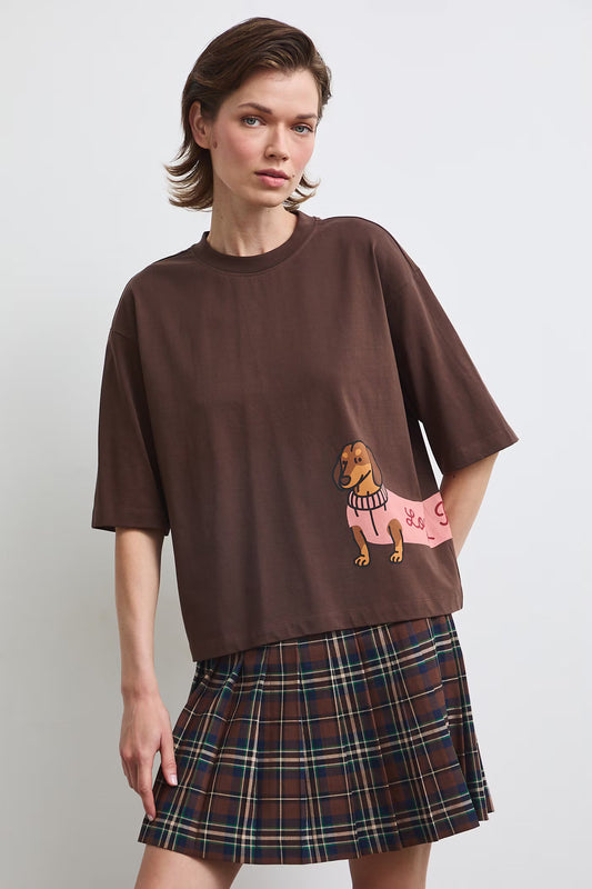 Dames oversized T-shirt met teckelprint