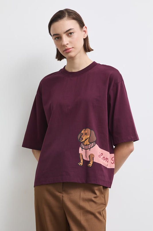 Dames oversized T-shirt met teckelprint