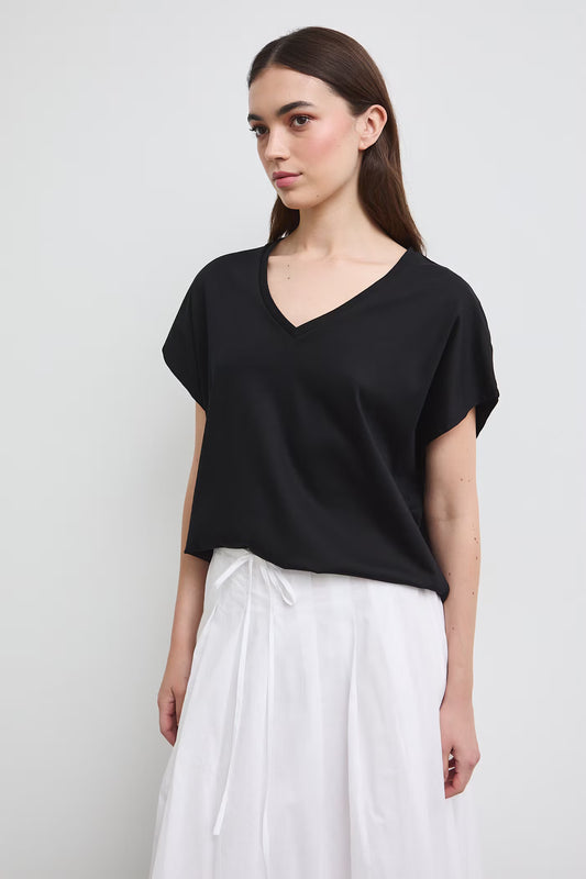 Dames T-shirt van katoen met oversized pasvorm - zwart