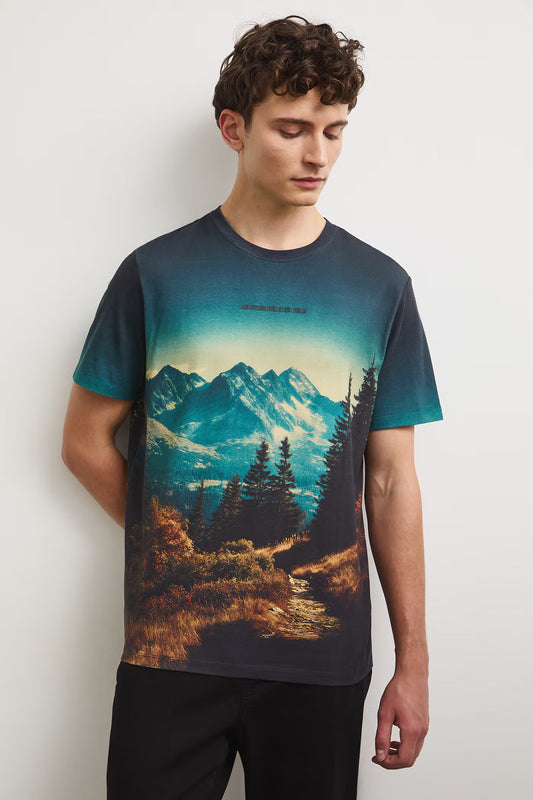 Heren T-shirt met berglandschapprint