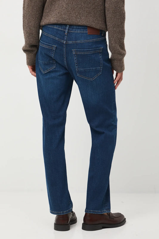 Herenjeans met slim fit pasvorm in donkerblauw denim