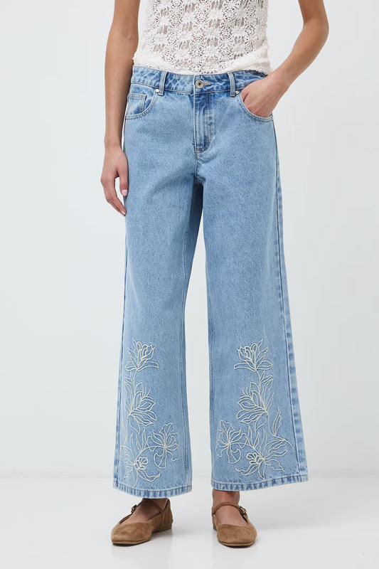 Damesjeans met print wide leg pasvorm