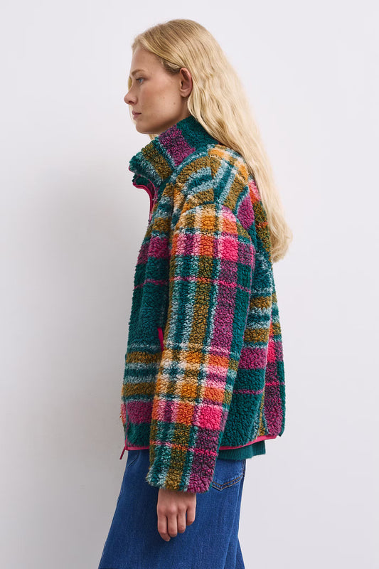 Dames fleece sweater met ruitpatroon en ritssluiting