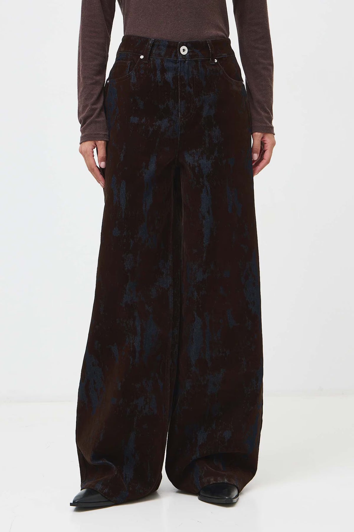 Dames wide leg jeans met hoge taille en imitatiesuède details