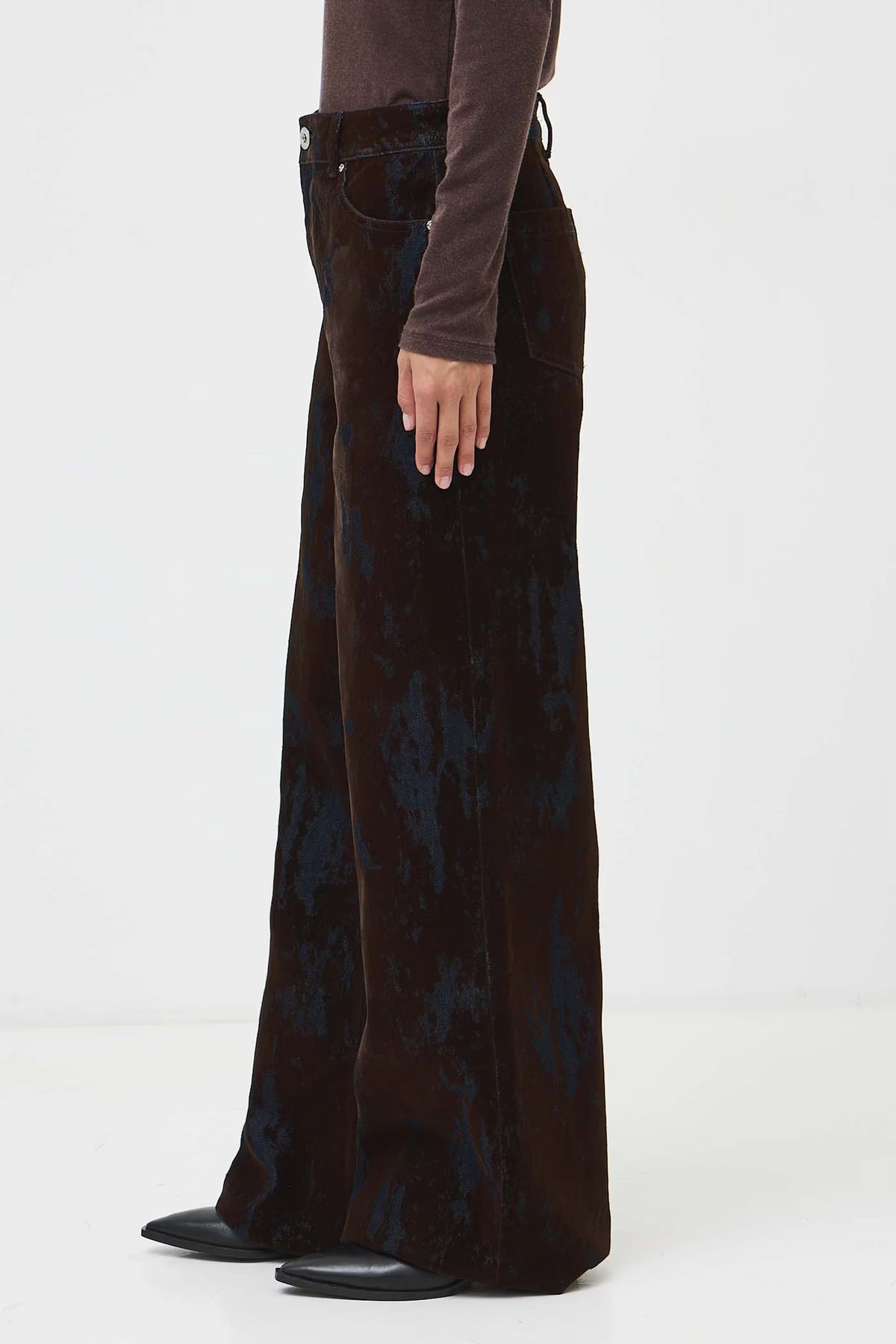 Dames wide leg jeans met hoge taille en imitatiesuède details