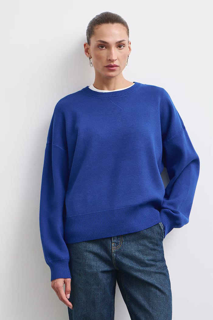 Dames oversized trui met ronde hals – Kobaltblauw