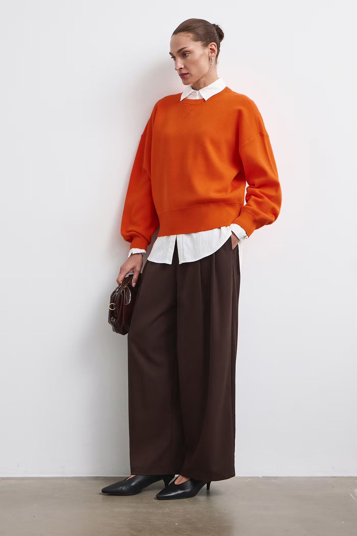Dames oversized sweater met ronde hals – Oranje