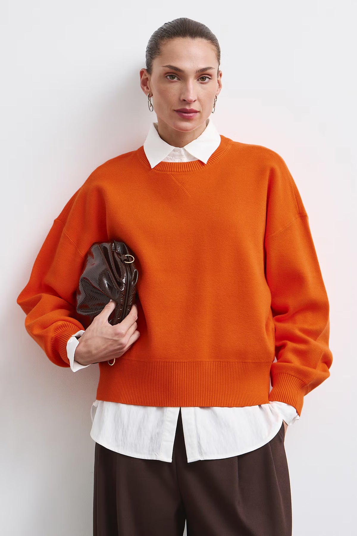 Dames oversized sweater met ronde hals – Oranje