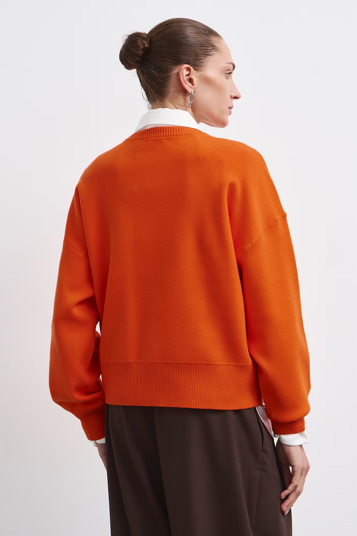 Dames oversized sweater met ronde hals – Oranje