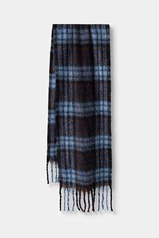 Dames sjaal met groot ruitpatroon in blauw, bruin en zwart