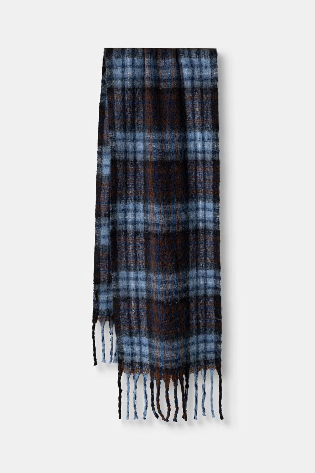 Dames sjaal met groot ruitpatroon in blauw, bruin en zwart