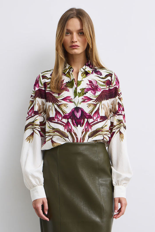 Dames viscose blouse met plantenmotief