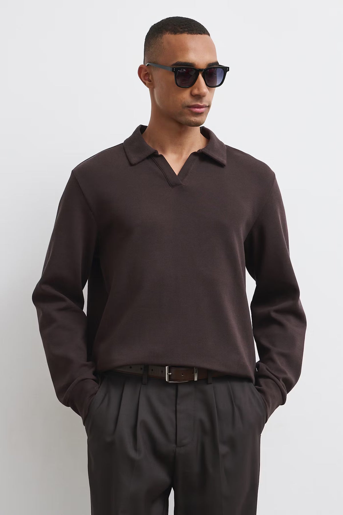 Heren polo met lange mouwen