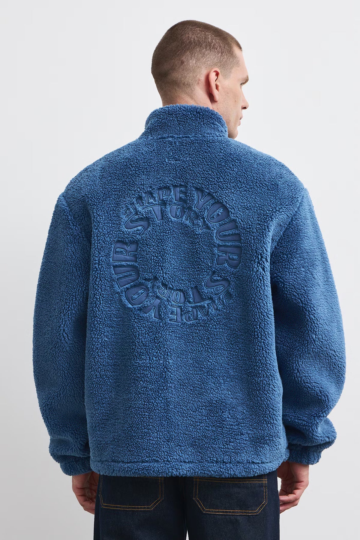 Heren fleece sweater met ritssluiting en borduurwerk
