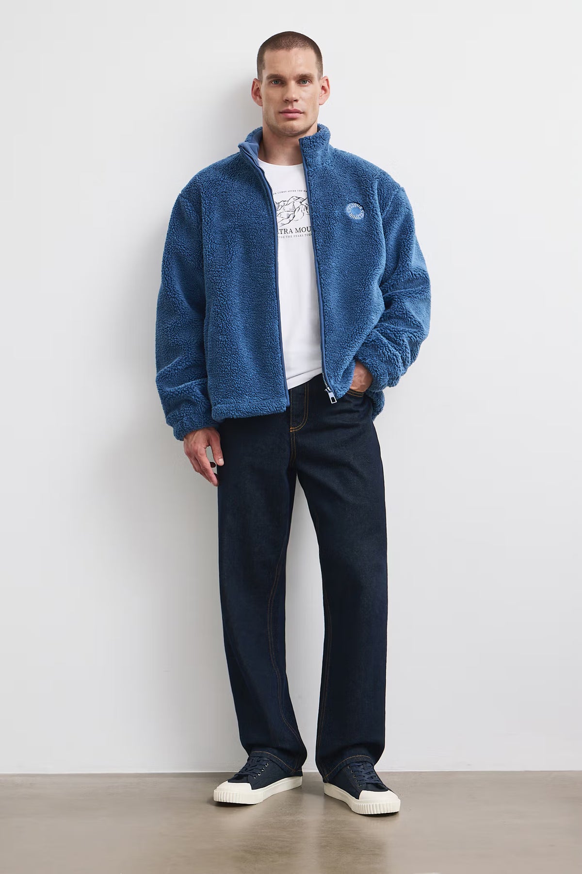 Heren fleece sweater met ritssluiting en borduurwerk