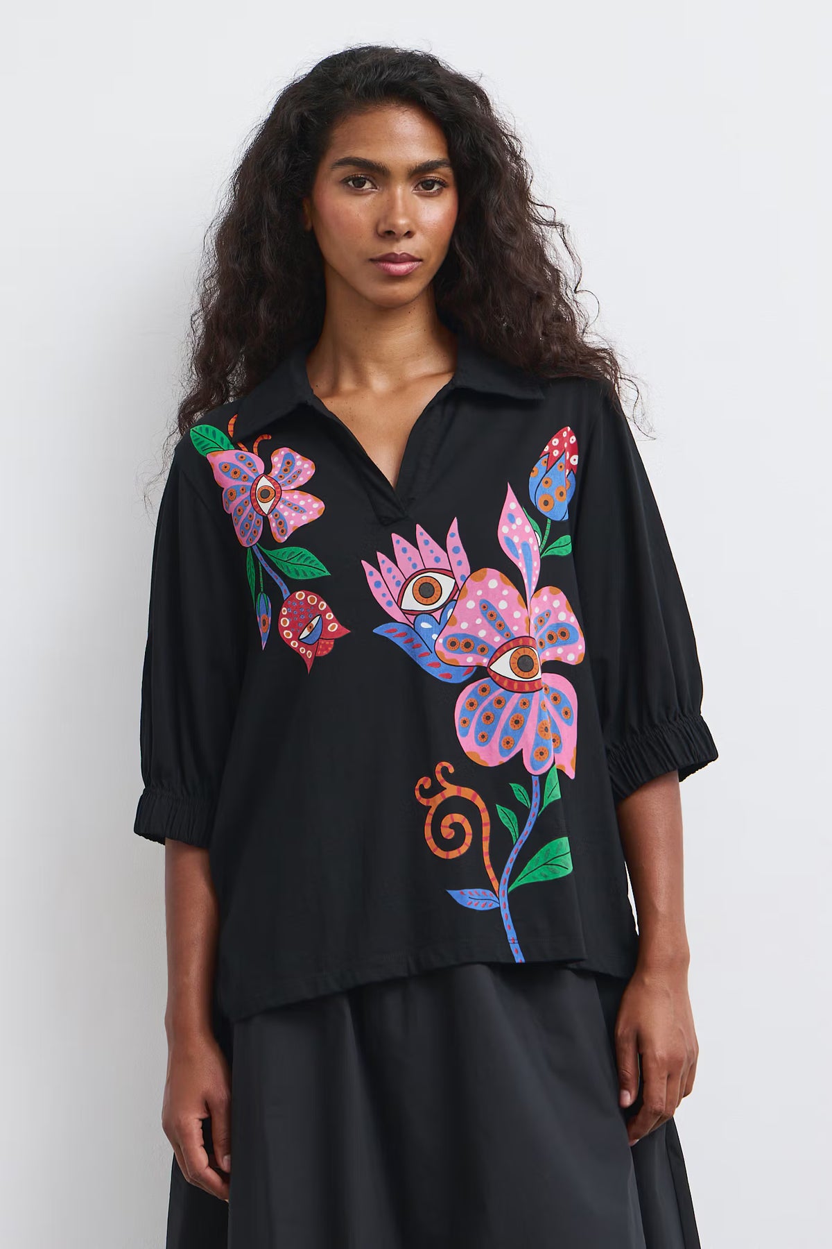 Dames katoenen T-shirt met artistieke print