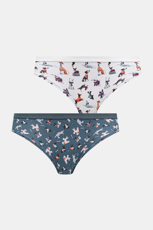 Dames katoenen slips 2-pack met hondenprint