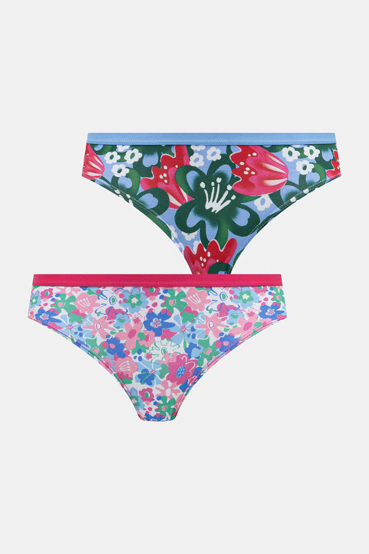 Dames katoenen slips 2-pack met bloemenprint