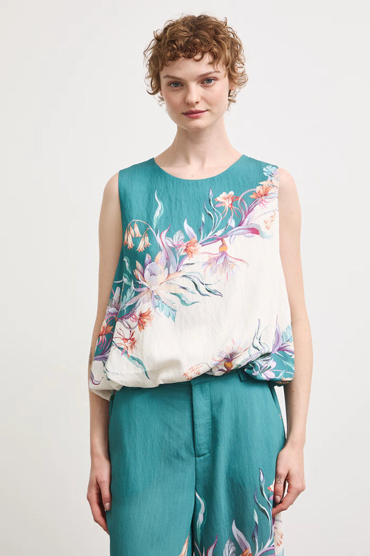 Dames mouwloze blouse met bloemenprint