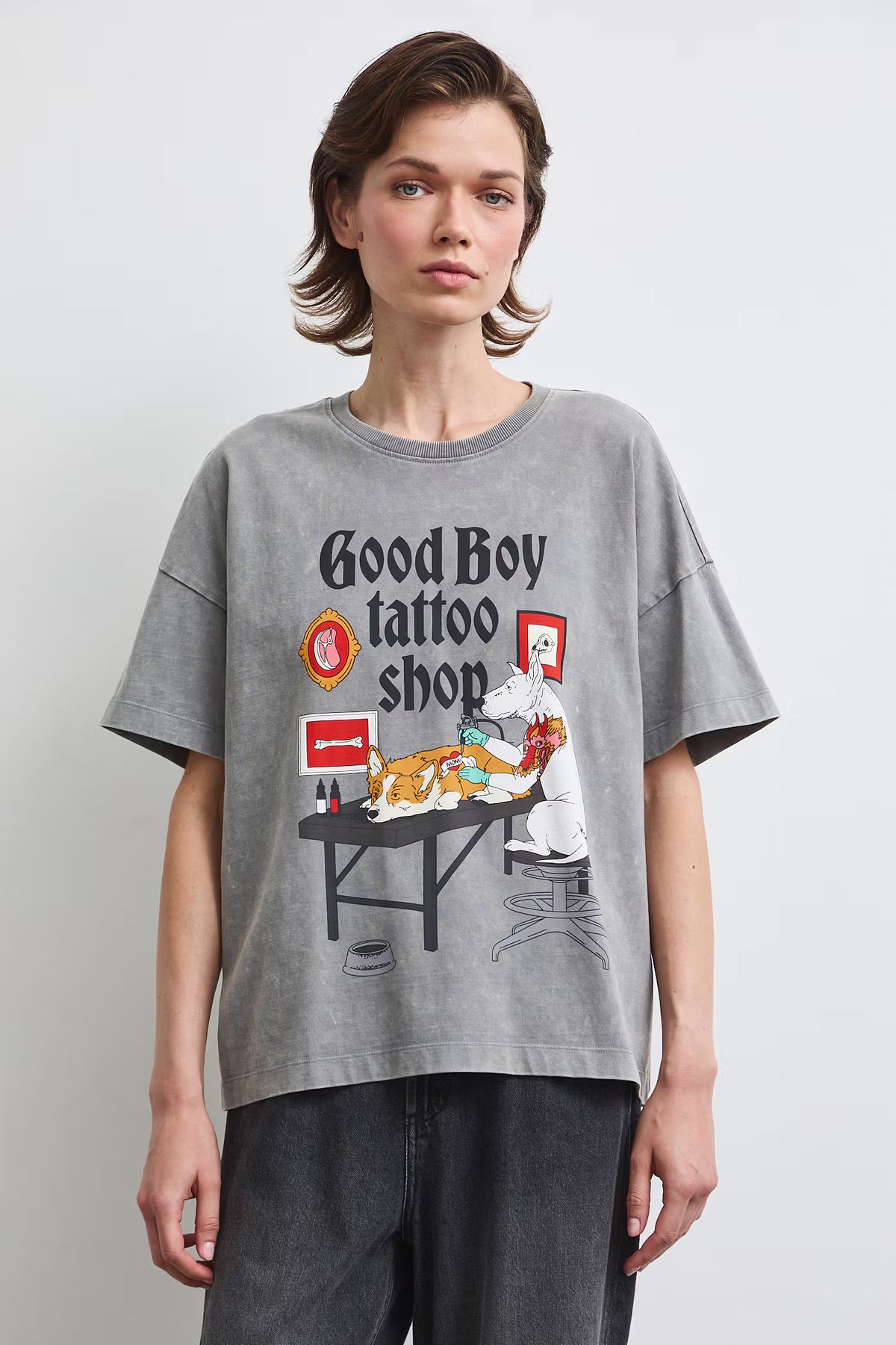 Dames oversized T-shirt met hondenprint