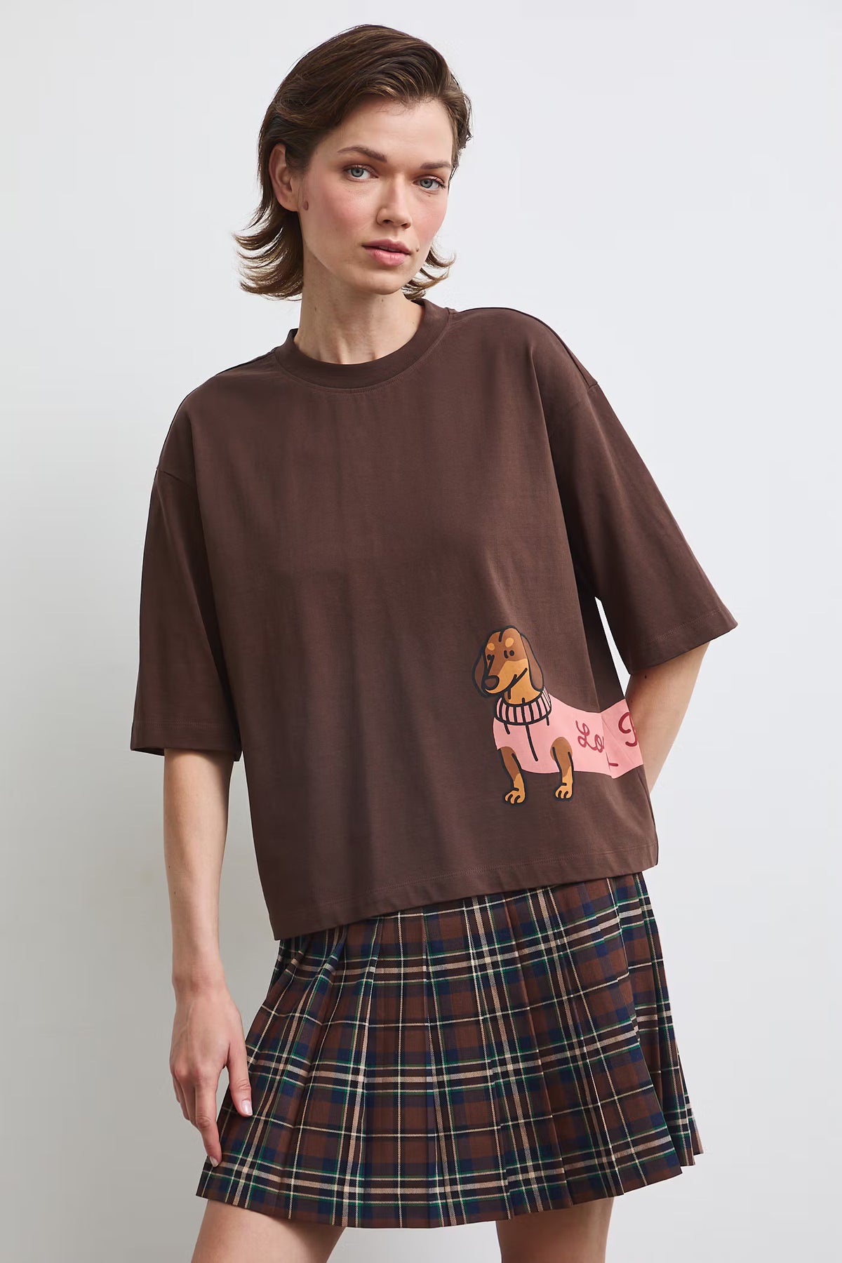 Dames oversized T-shirt met teckelprint
