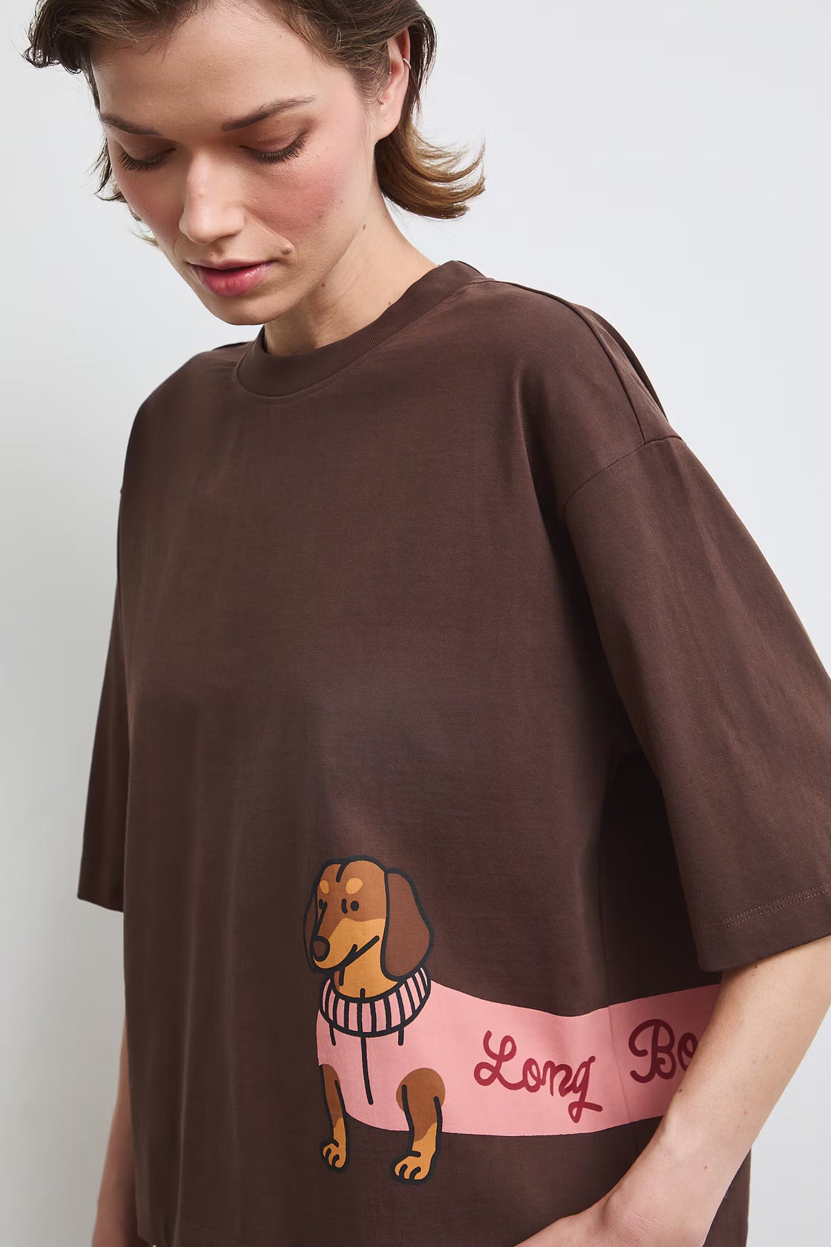 Dames oversized T-shirt met teckelprint