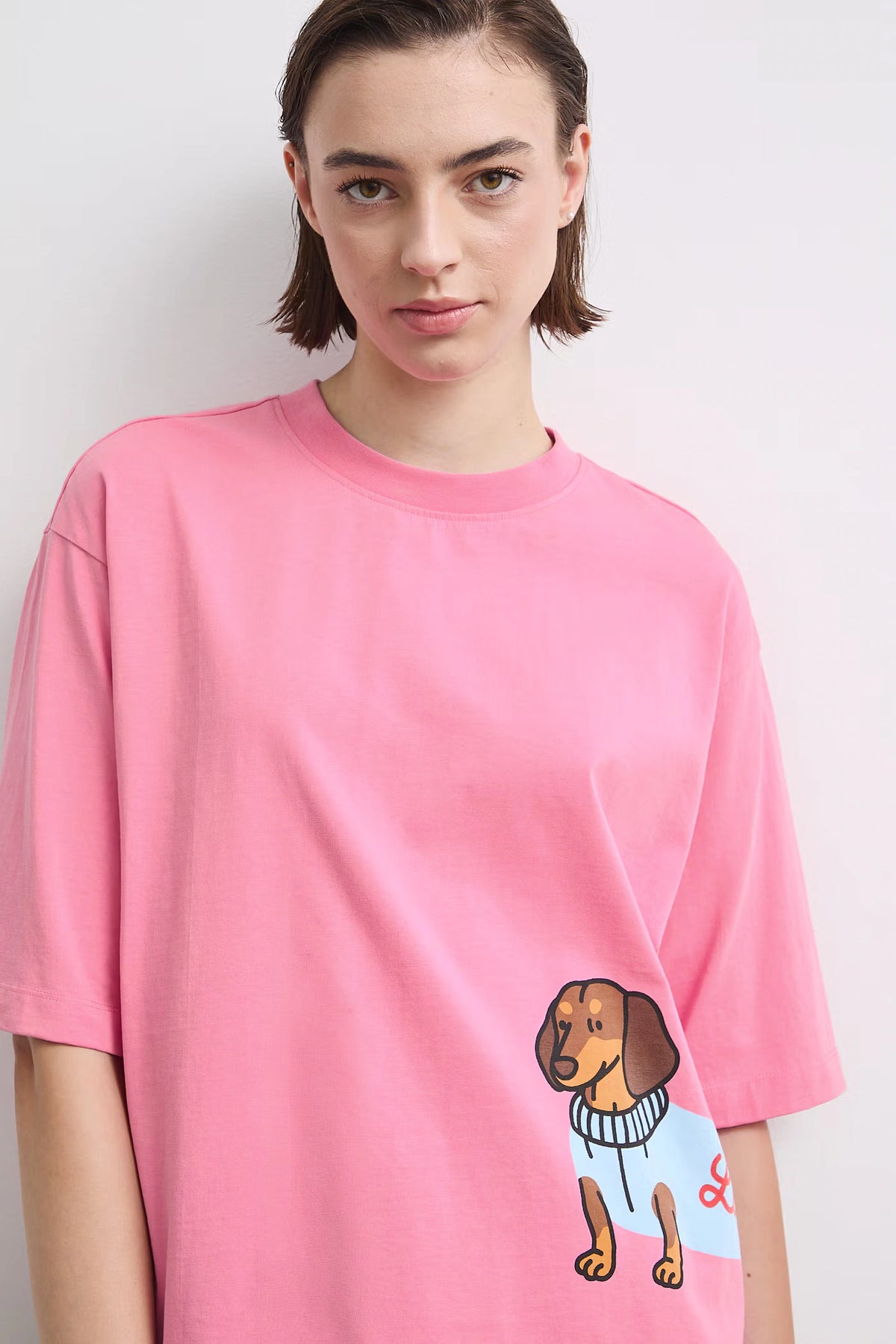 Dames oversized T-shirt met teckelprint