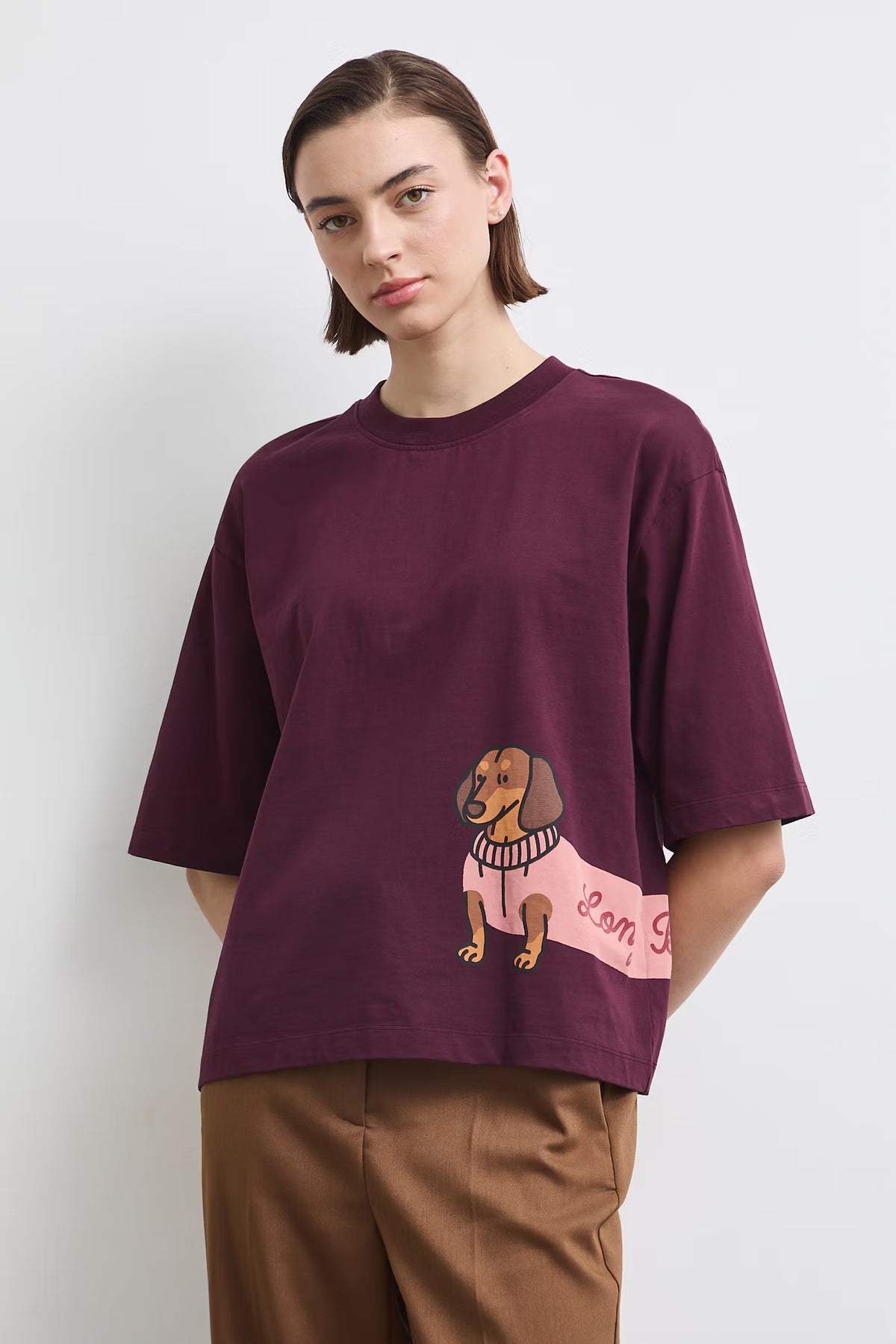 Dames oversized T-shirt met teckelprint