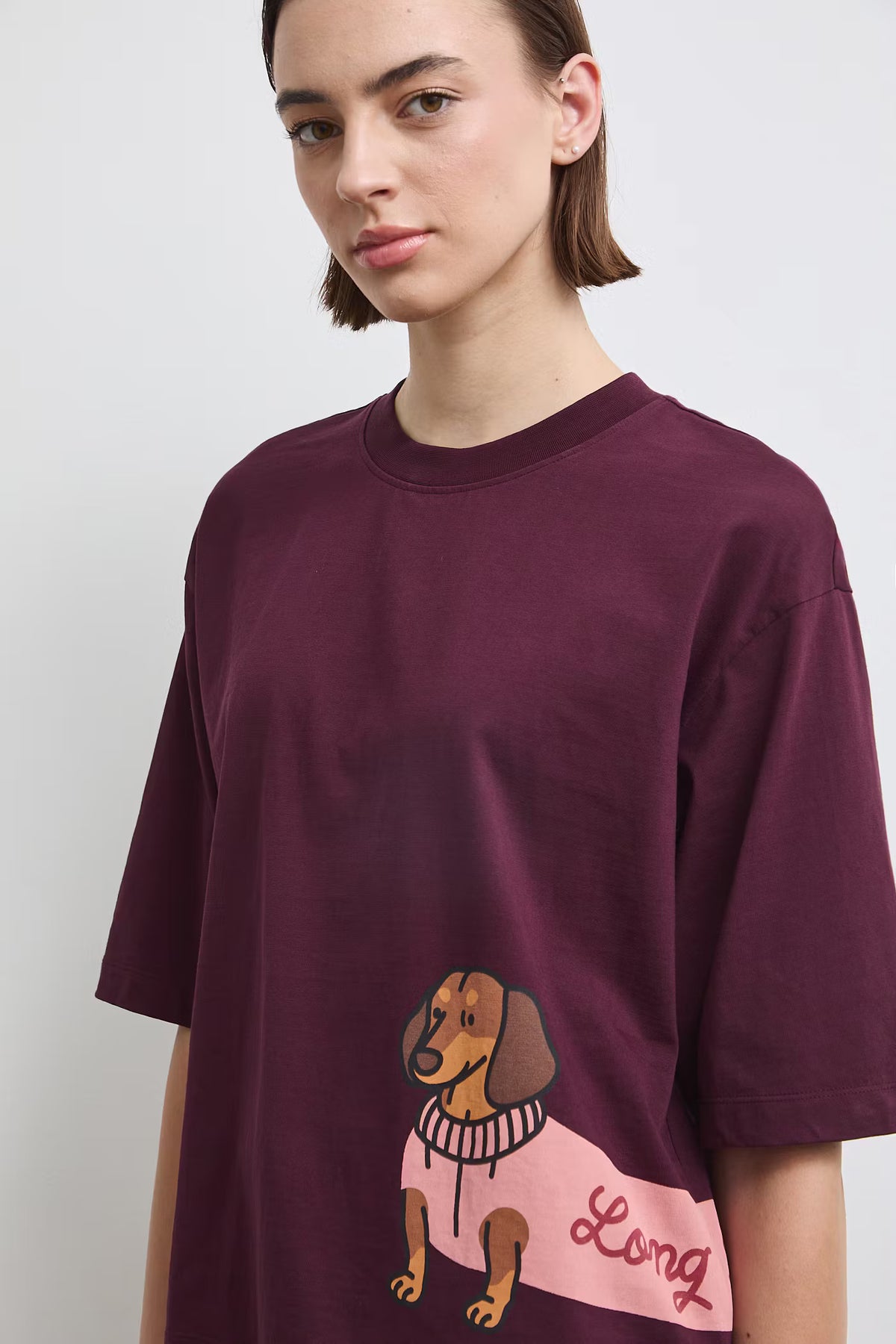 Dames oversized T-shirt met teckelprint
