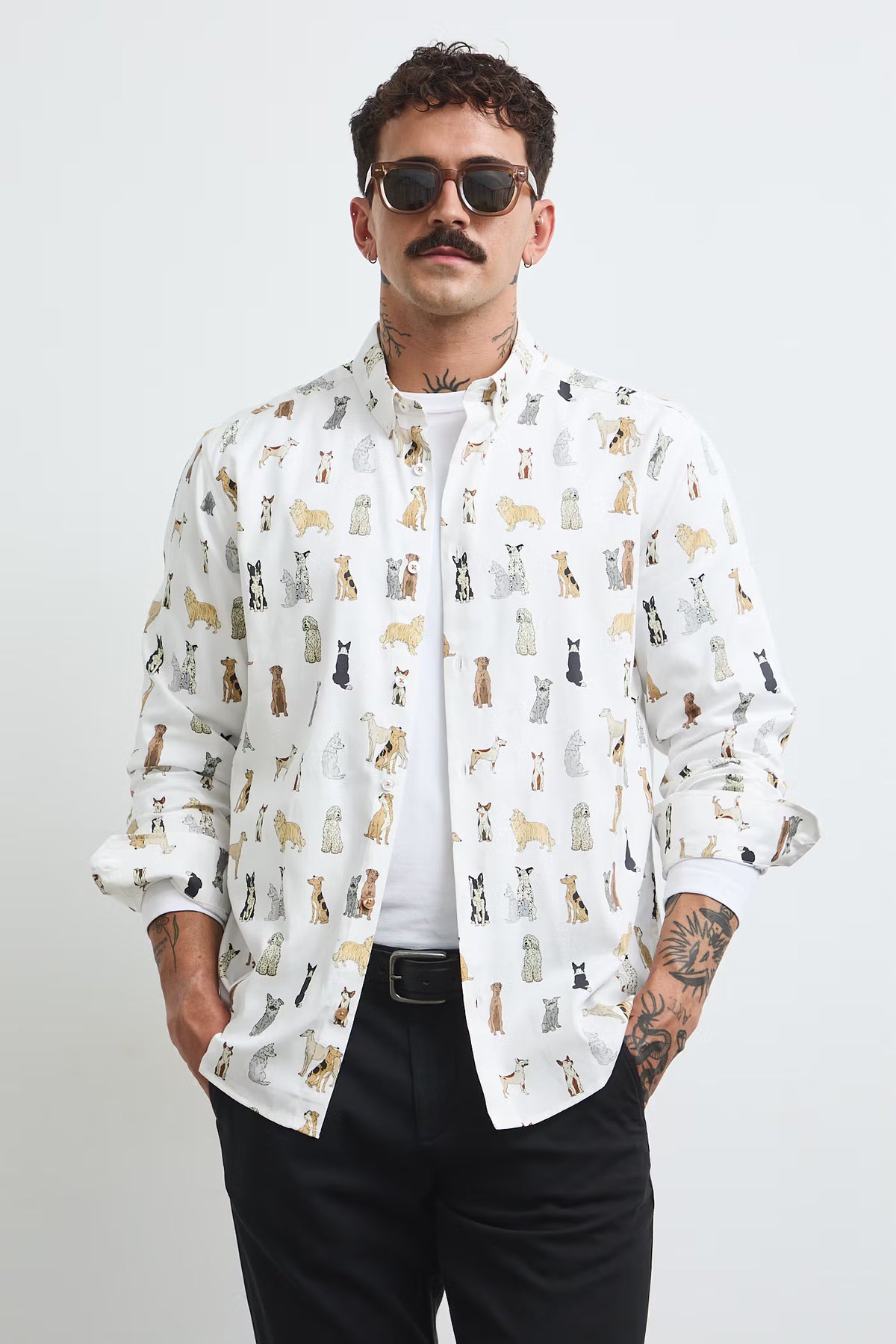 heren katoenen overhemd met hondenprint - Adela Madej x Medicine collectie