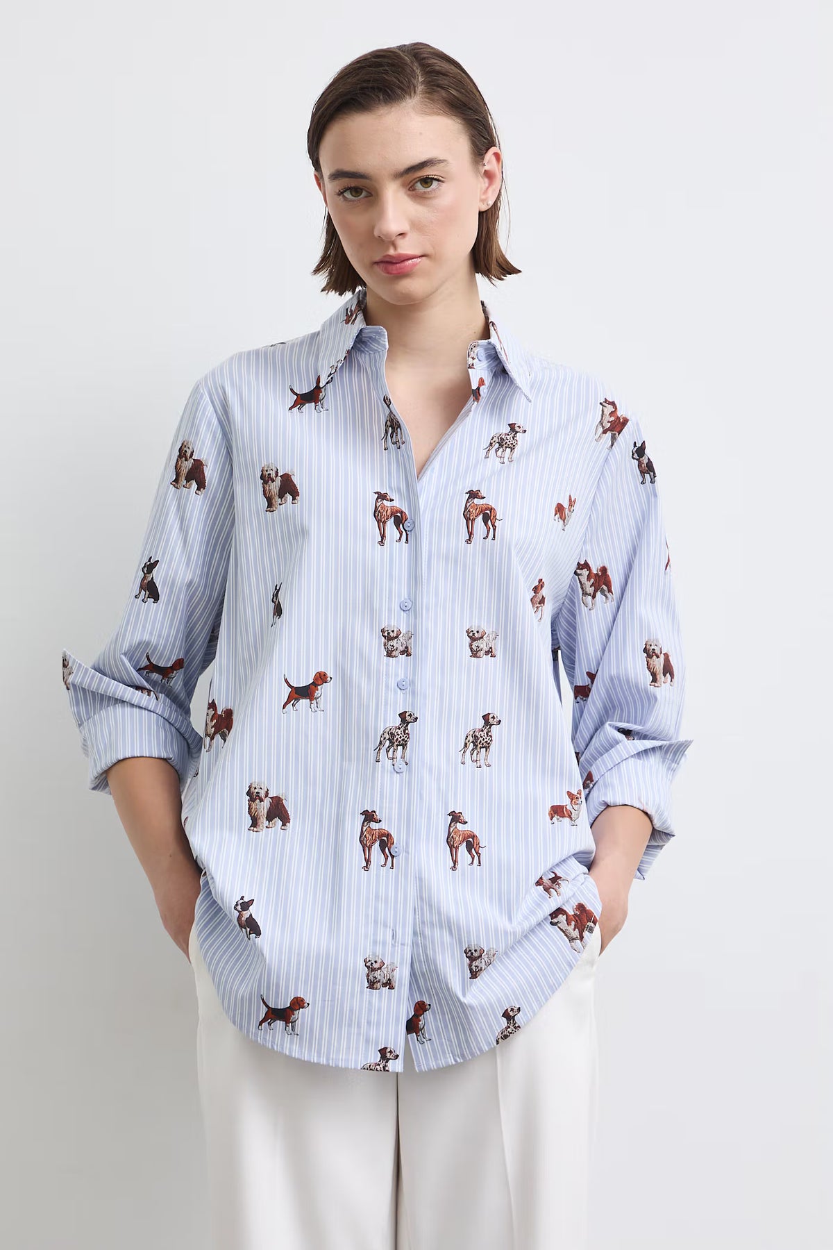 Dames blouse met hondenprint