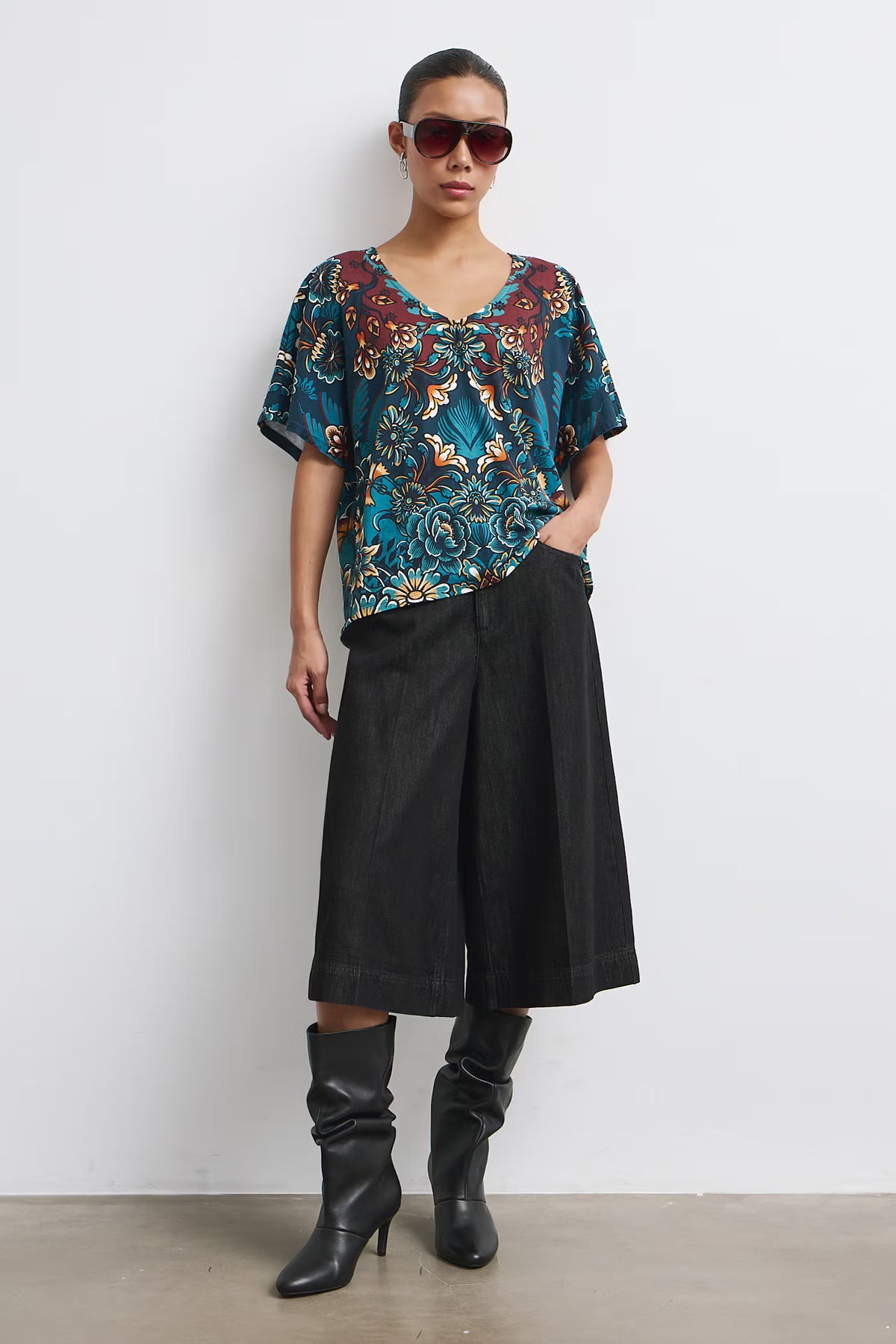 Dames blouse met V-hals en print
