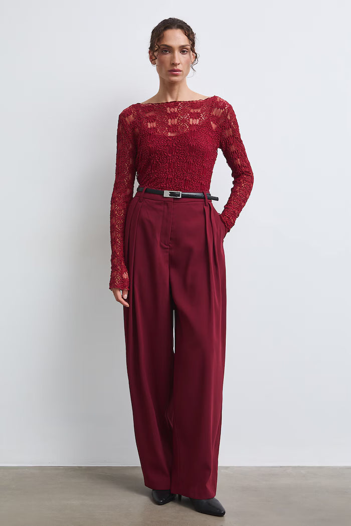 Dames kanten top met lange mouwen – bordeaux rood