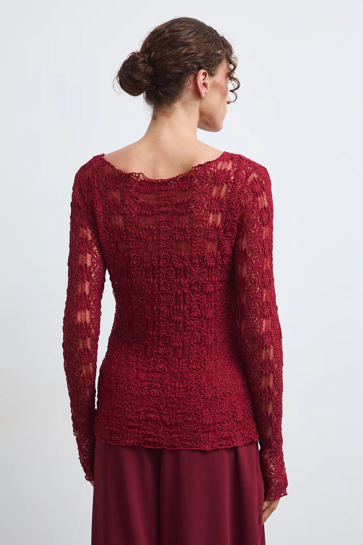 Dames kanten top met lange mouwen – bordeaux rood