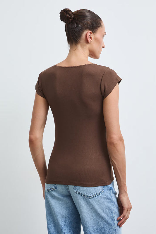 Dames aansluitend T-shirt met kanten halslijn