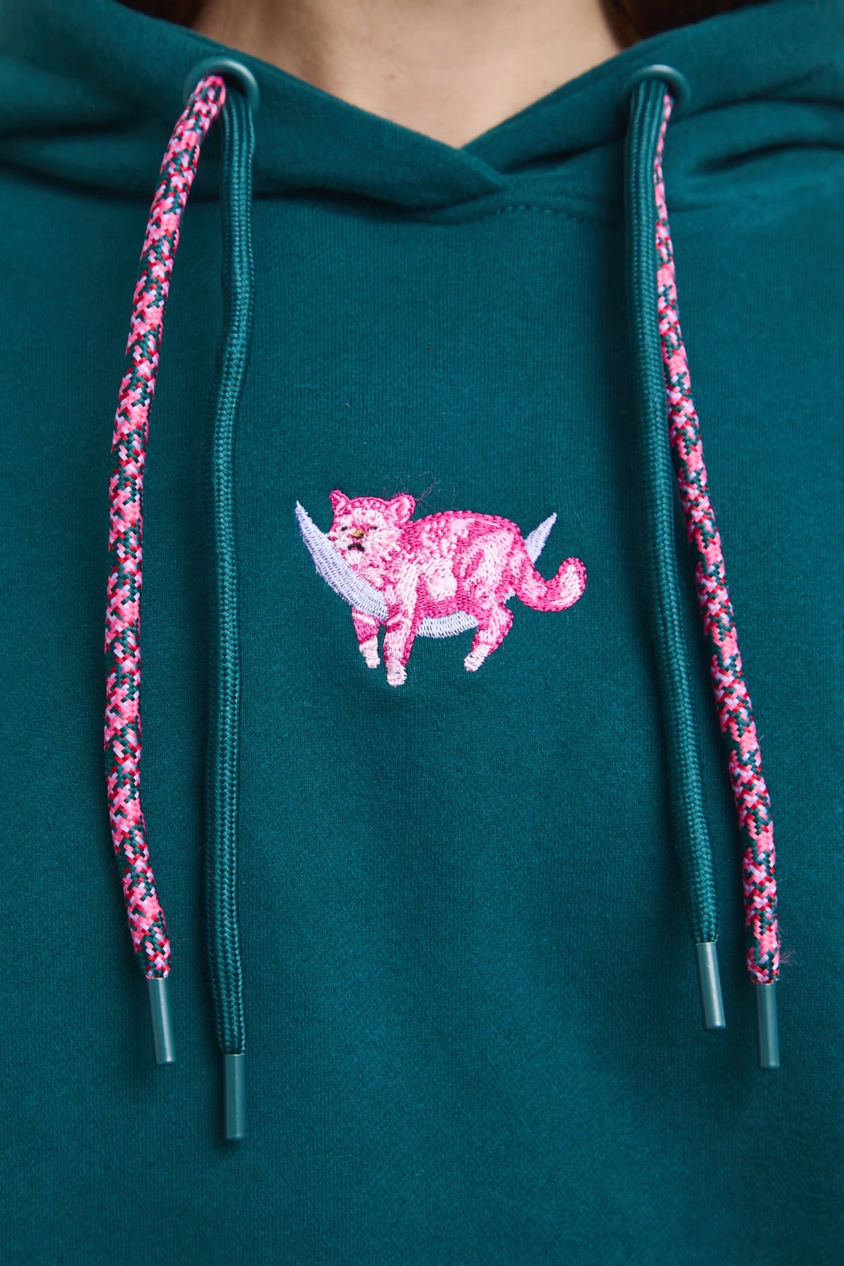 Dames hoodie met kat - groenblauw