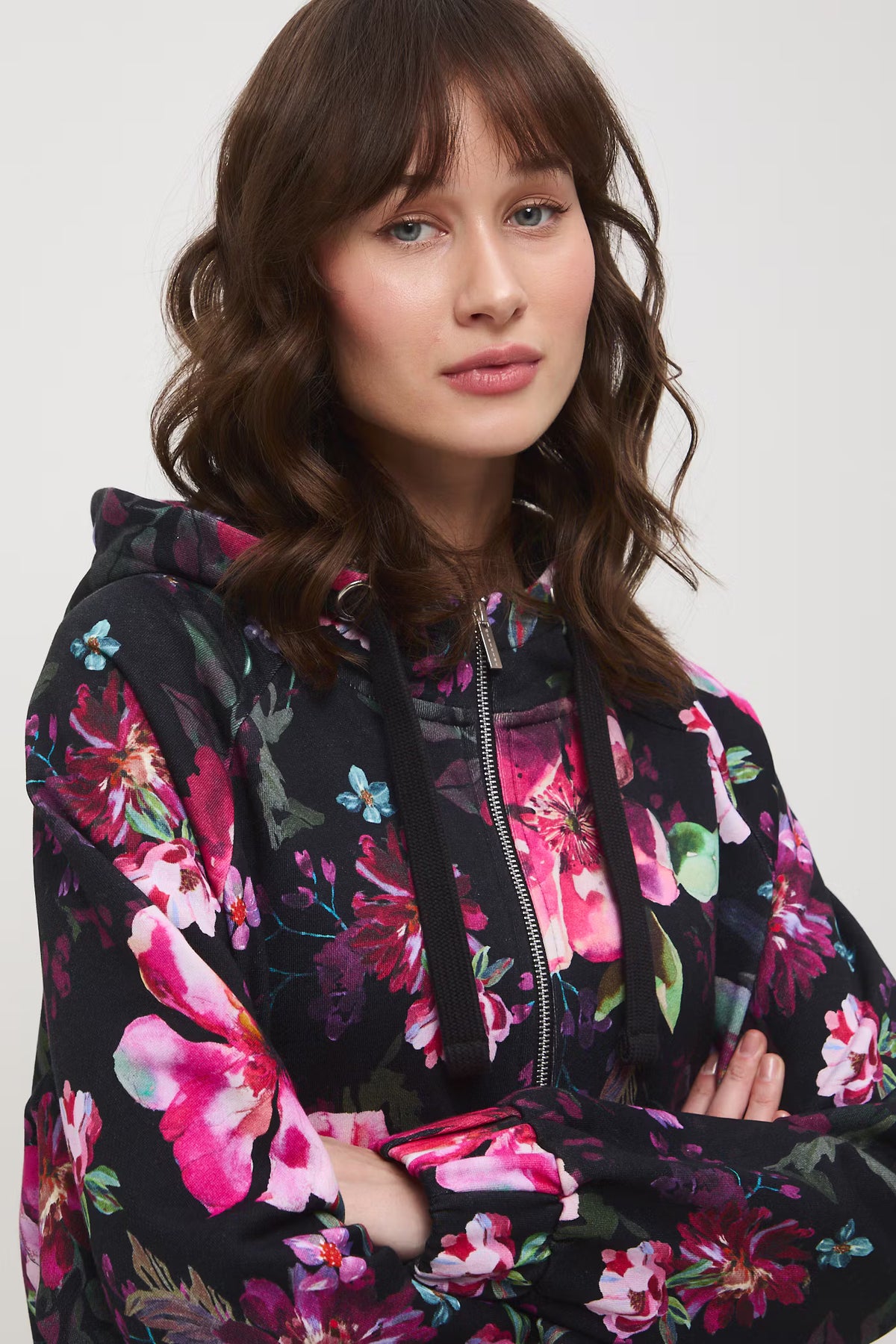Dames katoenen bloemvest - zwart