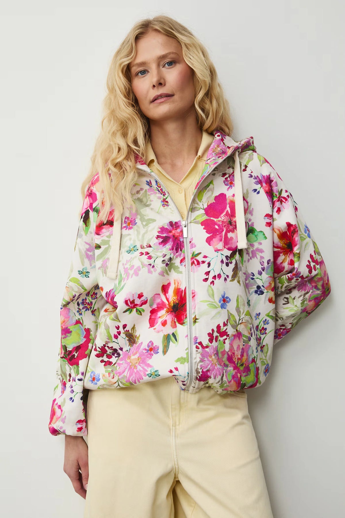 Dames bloemenvest - wit - roze