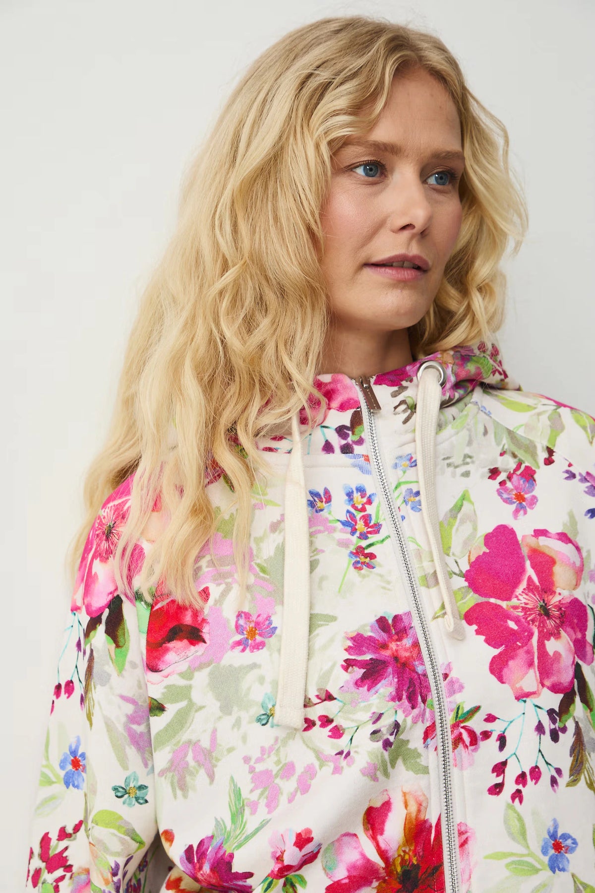 Dames bloemenvest - wit - roze