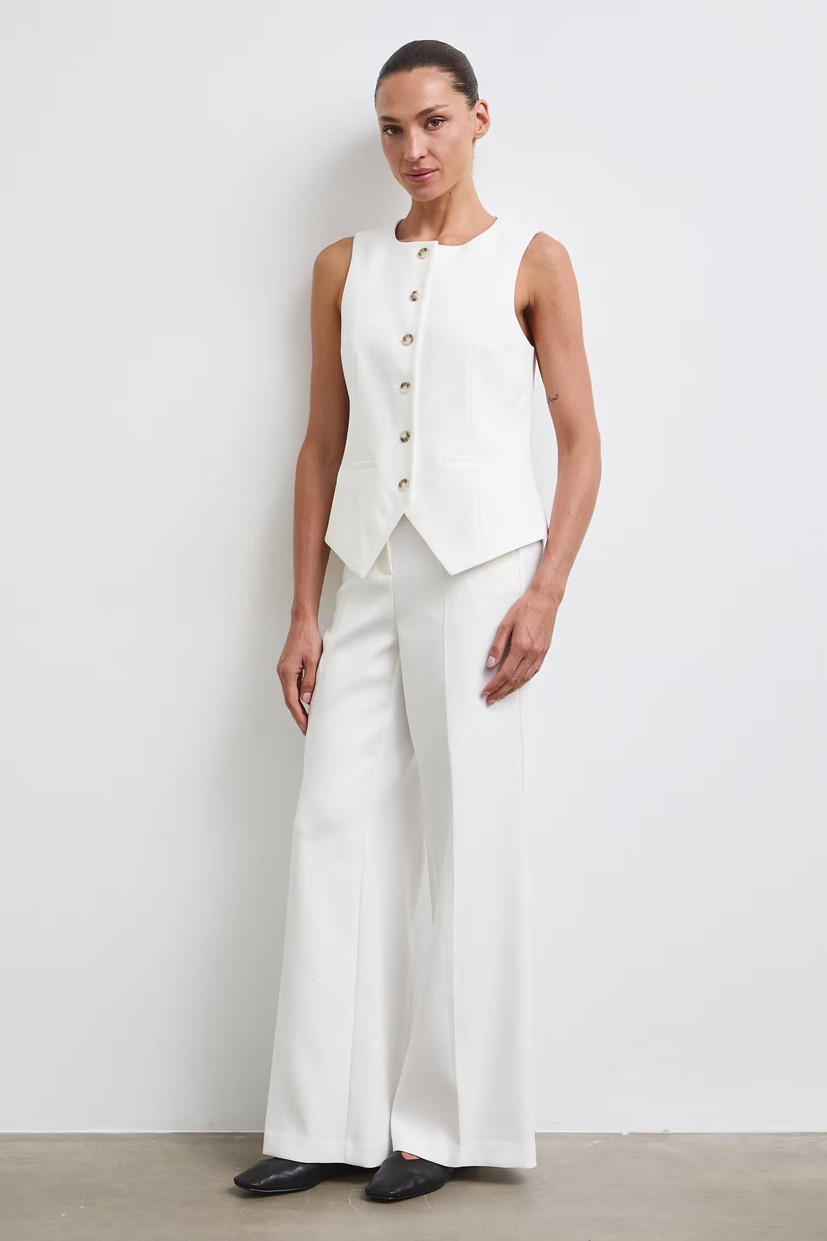 Damespantalon met wijde pijpen en hoge taille – wit