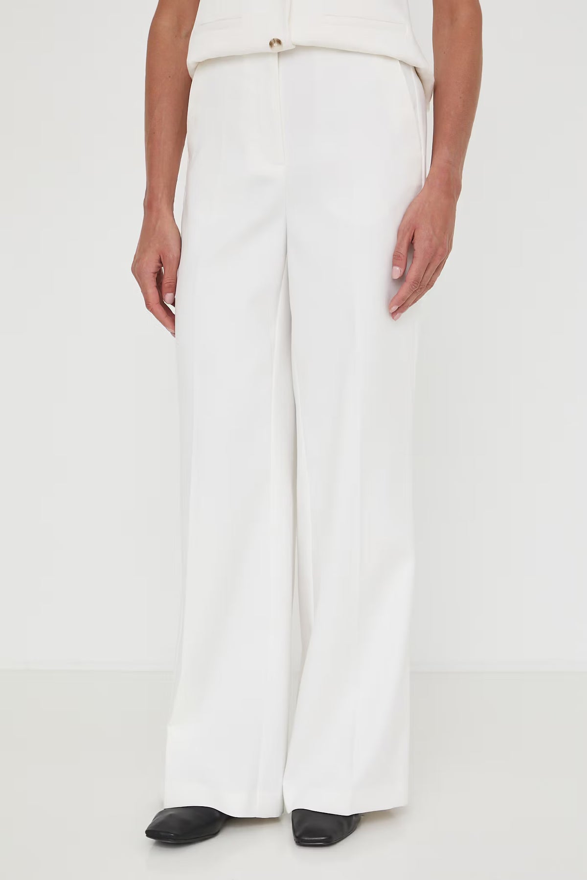 Damespantalon met wijde pijpen en hoge taille – wit