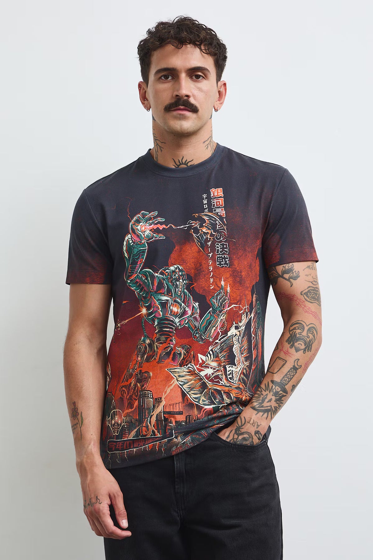 Heren T-shirt met futuristische robotprint