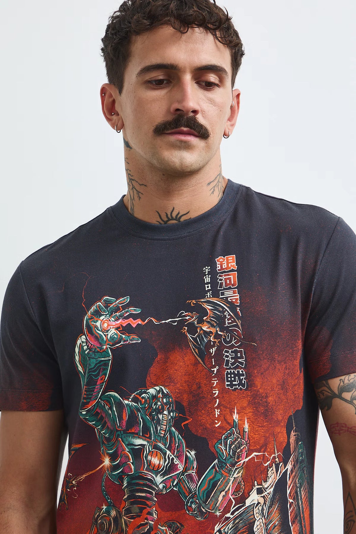 Heren T-shirt met futuristische robotprint