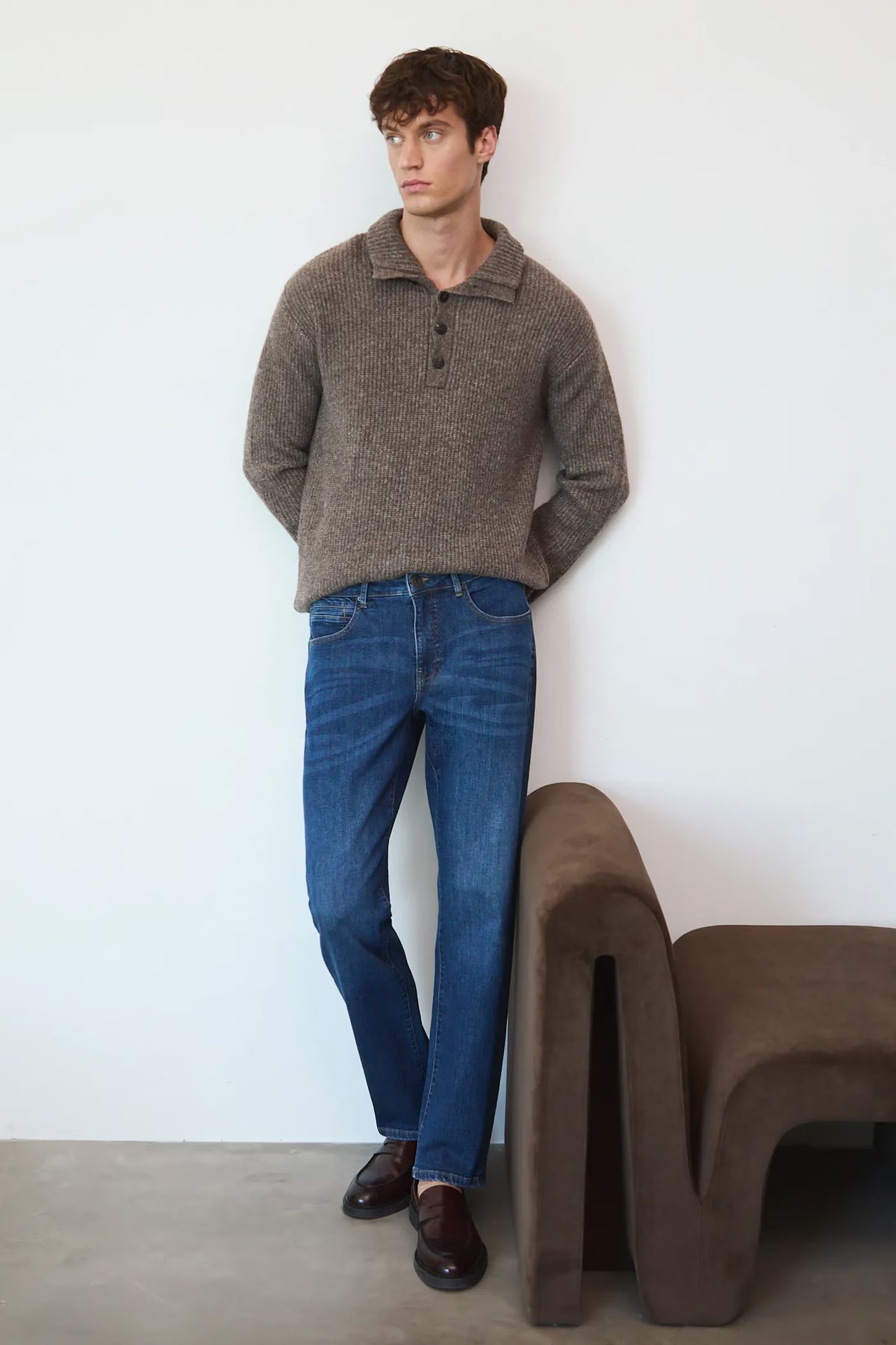 Herenjeans met slim fit pasvorm in donkerblauw denim