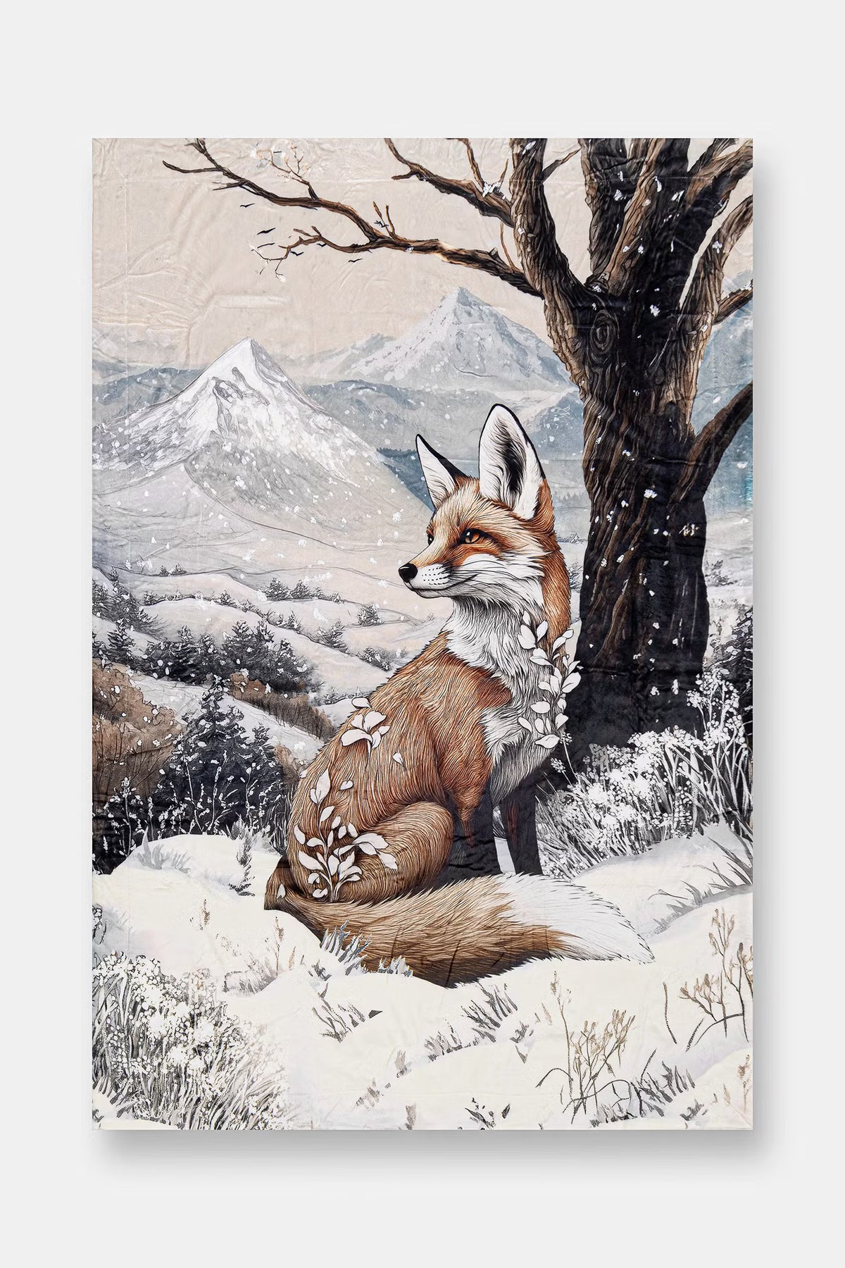 Deken met vossenprint in winterlandschap