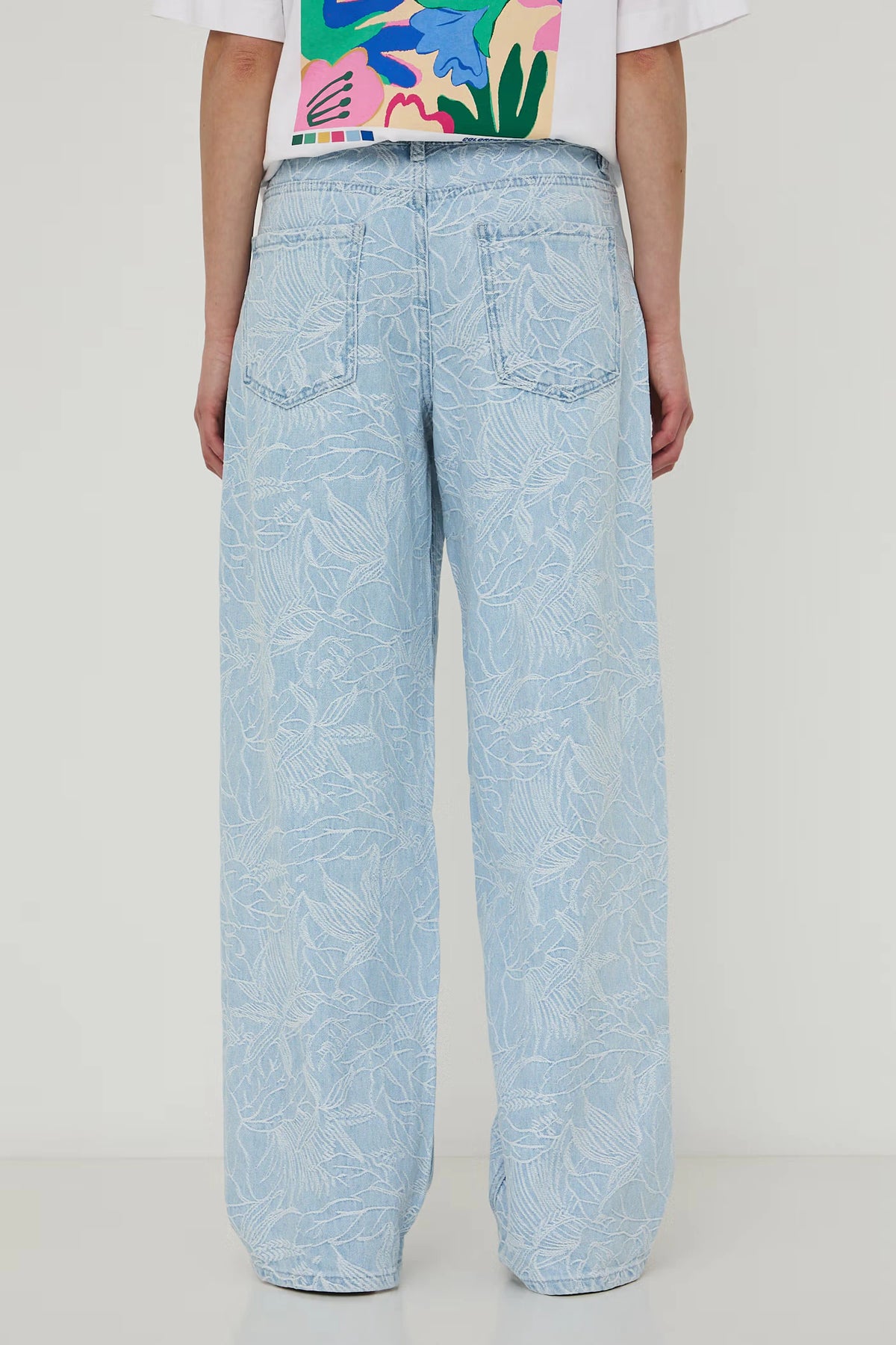 Damesjeans met bloemenprint Wide leg pasvorm
